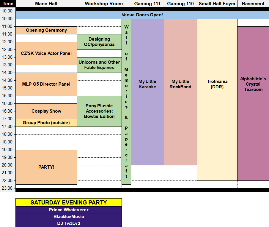 Czequestria 2022 program schedule - Saturday